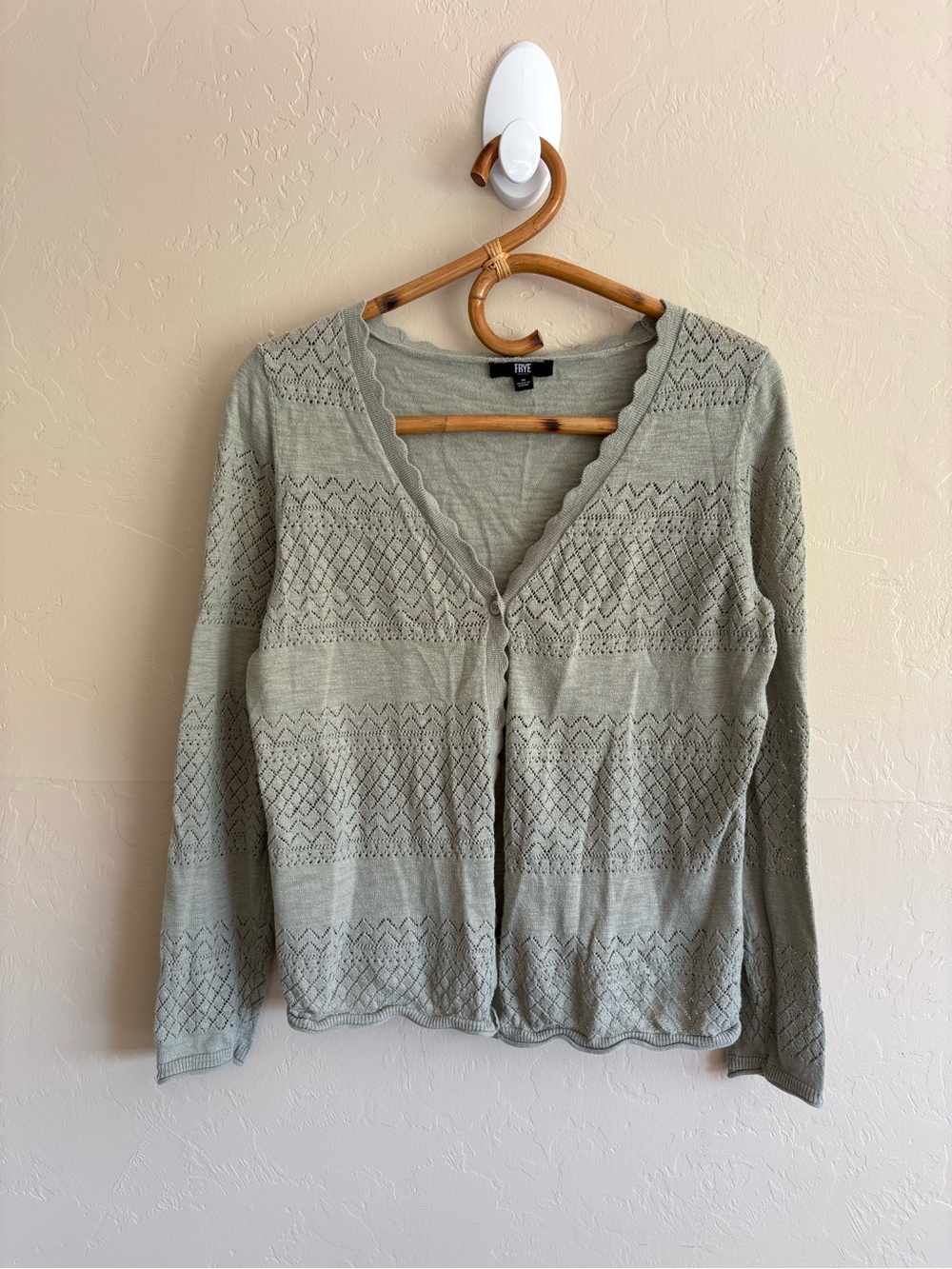 Frye 100% Cotton Seagrass Sage Green Lightweight Cardigan Sweater Size Medium